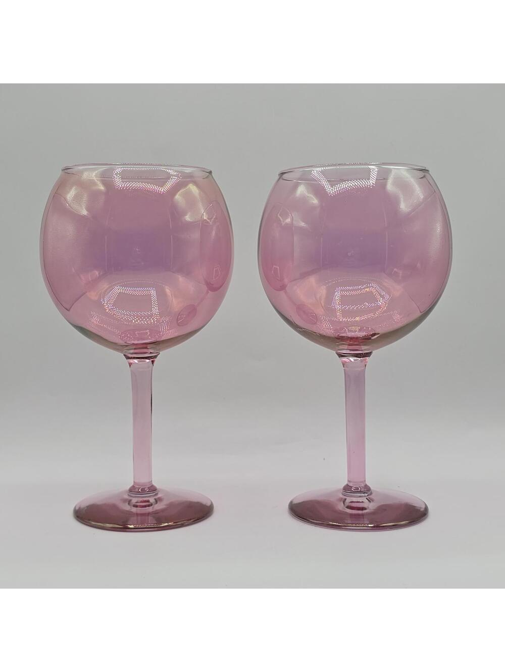 Iridescent Luster Cranberry Wine Goblets
